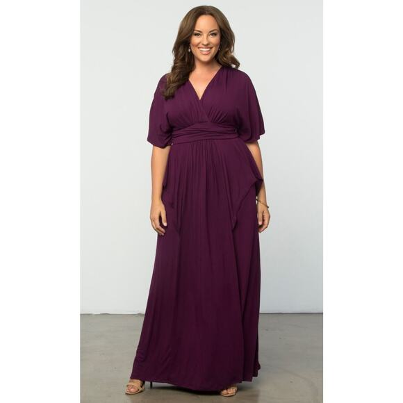 Kiyonna Dress 1X Purple Indie Flair Style Maxi Kimono Sleeves Slimming Party
